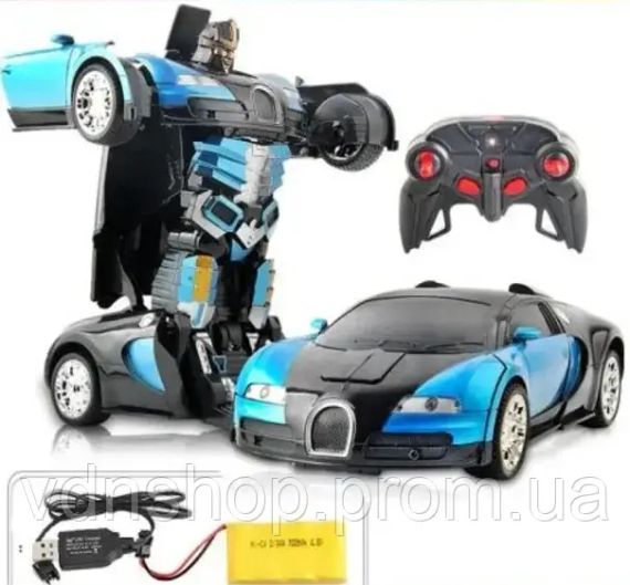 Машинка Трансформер Bugatti Size 18 см Robot Car синя з пультом | Зображення 4