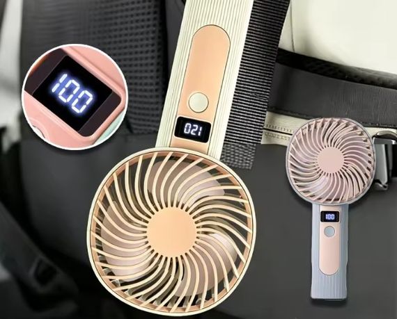 Портативний ручний вентилятор Handheld Fan FY083 пластиковий з підставкою та гачком LED дисплей 120 швидкостей 1 Вт Бежевий | Зображення 3