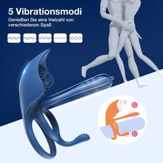 Эрекционное кольцо BeYourLover Barzillai с вибрацией и стимуляцией клитора, синее Sex Aura | Зображення 4