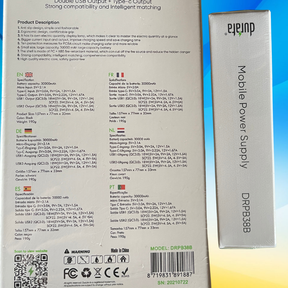 Powerbank Durata 30000mAh. Павербанк, павер 30000. Швидка зарядка. повербанк | Зображення 2