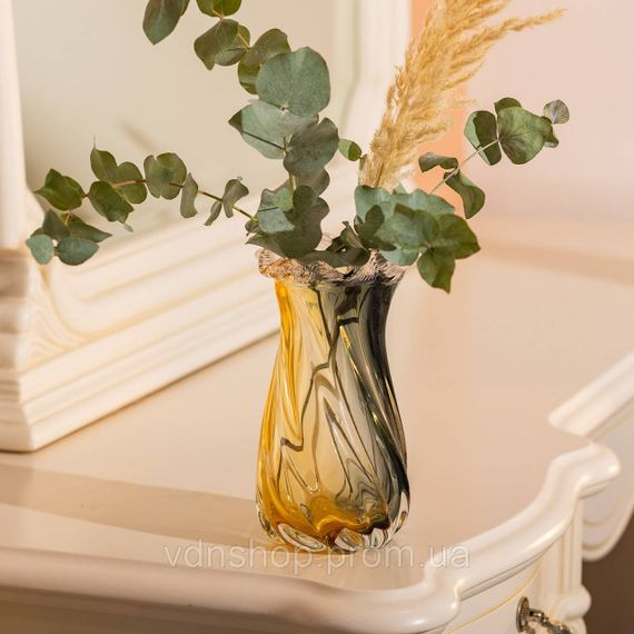 Ваза декоративная 26 см для цветов стеклянная фигурная ваза из цветного стекла 1.2 л Желто-серая HP-9-11 | Зображення 2