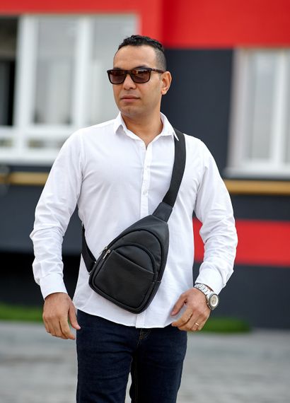 Чоловіча шкіряна сумка через плече слінг Sambag Brooklyn 0SH чорна (83111101wm)