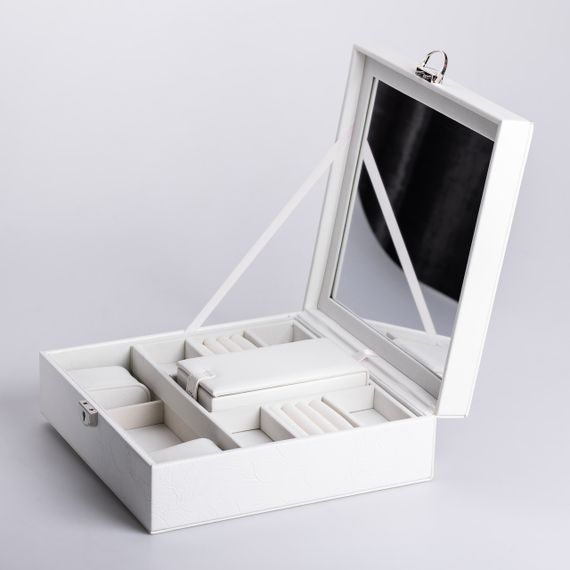 Шкатулка для украшений из эко кожи 2 яруса с замком органайзер для ювелирных изделий | Зображення 6