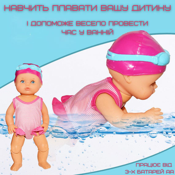 Лялька Плаваюча Інтерактивна Для Ванної Шарнірні Ніжки Swimming Doll Дівчинка Плавчиха 33 см | Зображення 2