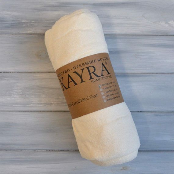 Простынь 160x200+25см махровая на резинке Кремовая