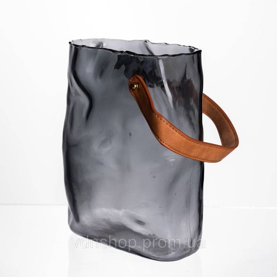 Подарункова скляна ваза сумочка з ручкою 18×9×25 (см) декоративна Сірий HP-19-157-2 | Зображення 1