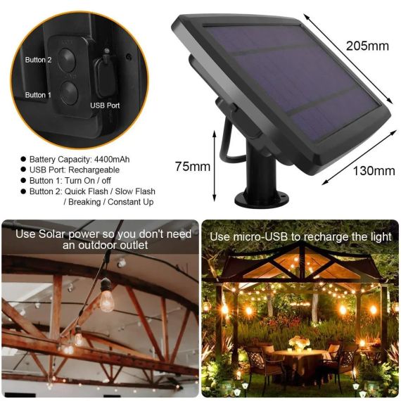 Декоративная гирлянда с солнечной панелью Ретро лампа SFK-13 Водонепроницаемые светодиодные лампы-гирлянда | Зображення 5