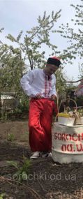 Вышиванка мужская белая ,  вышивка  " Бесконечник" ,красная