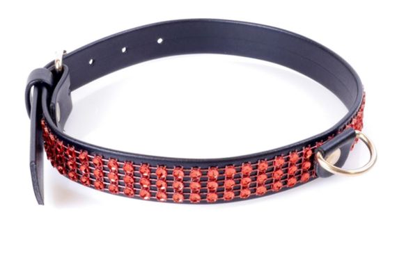 Нашийник зі штучної шкіри з кристалами Fetish Boss Series - Collar with crystals Red, BS3300108 Sex Aura | Зображення 1
