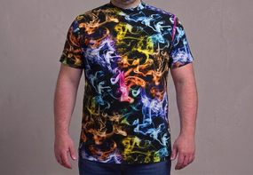 Футболка чоловіча трикотажна з абстрактним принтом Кольоровий дим, літня футболка з куліру батал 64