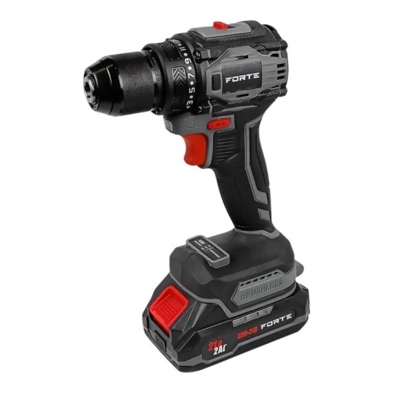 Безщітковий акумуляторний шурупокрут FORTE CDR-21B 21В, 40Нм, 0-400/0-1450 об/хв, 2 акумулятори, металевий патрон, кейс