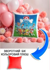 Подушка плюшева Мерч Крафт Дизайн з принтом paw patrol 4 імя Емма червоний плюш квадратна 33х33 см