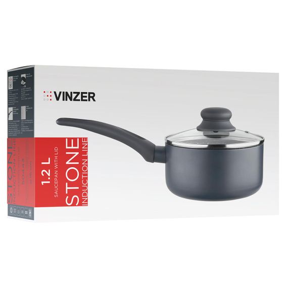 Ківш кухонний Vinzer Stone 50443, 1.2 л, 16 см, алюмінієвий з антипригарним покриттям і кришкою | Зображення 6