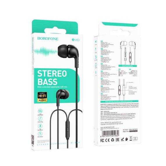 Навушники BOROFONE BM83 Craft universal earphones with mic Black | Зображення 4