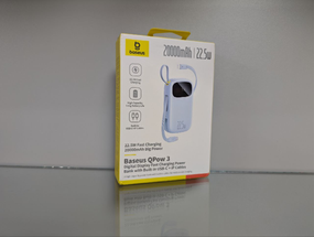 Павербанк Baseus QPow3 20000 mAh, швидка зарядка 22.5W, USB-C + Lightning, блакитний
