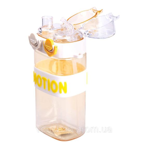 Бутылка для воды с трубочкой 550 мл спортивная пластиковая бутылка для тренировок Желтая HP-14-49Y | Зображення 4