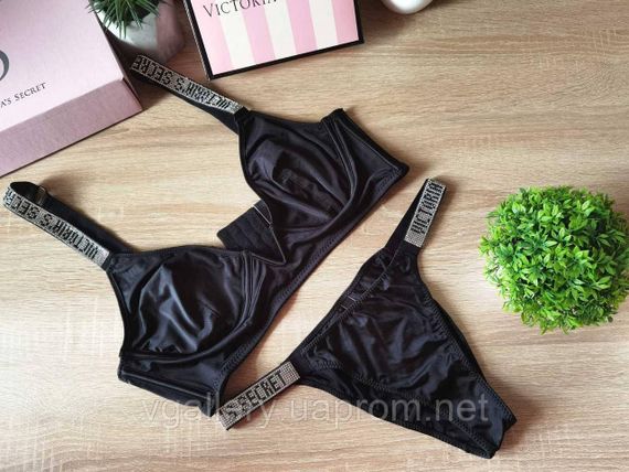 Комплект жіночої нижньої білизни Victoria's Secret Вікторія Сікрет стрази без чашки, Купальник Вікторія Сікрет без чашки | Зображення 1