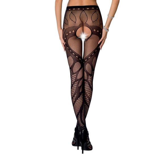 Эротические колготки-бодистокинг Passion S007 black, красивые ажурные колготки с вырезом | Зображення 1