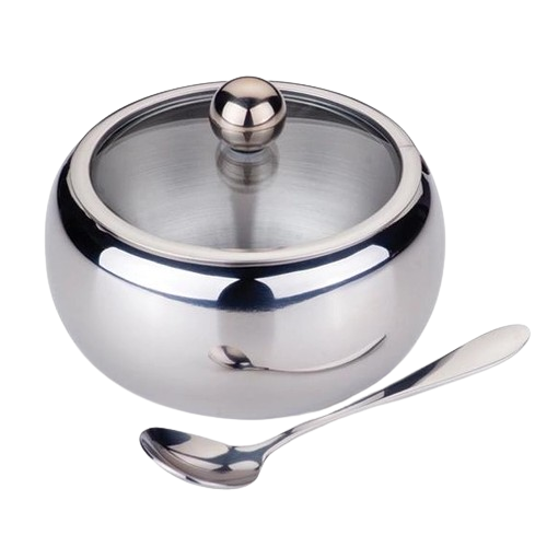 Цукорниця з ложкою та скляною кришкою 460мл d11см/h9см нержавіюча сталь MR-1696 Maestro