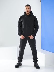 Мужской теплый спортивный костюм на флисе двойка KI503 цвет черный, размер 46/48