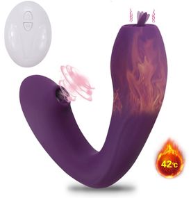 Вибратор двойной стимуляции Purple Heat Duo с вакуумом, подогревом и пультом ДУ