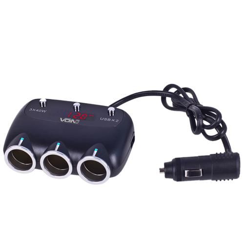 Розгалужувач (подовжувач) прикурювача VOIN 3 виходи + 2USB 2400 mA 12/24V SC-3003 дріт+вольтметр | Зображення 4