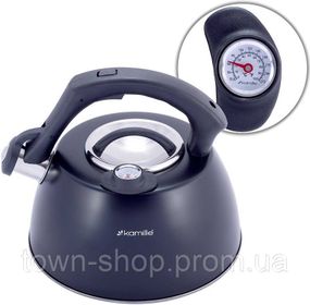 Чайник Kamille Whistling Kettle Thermo 3л из нержавеющей стали со свистком и термометром, черный KM-1077A
