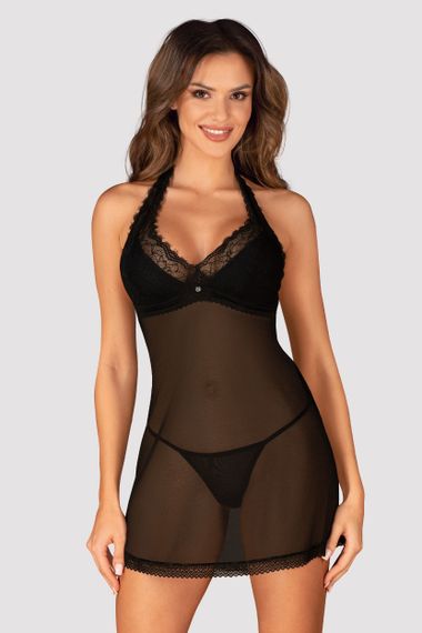 Сорочка Obsessive Medilla chemise Черная XL/2XL
