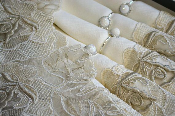 Лляна скатертина з ранером Selin Nehir Set 160×350+12 серветок кремова | Зображення 3