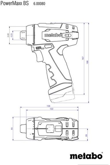 Metabo Шурпокрут-дриль POWERMAXX BS BASIC, акумуляторний, 2*12В, 2 Аг, 0-360/0-1400об/хв, патрон 1-10мм, шестигранник, 17/34Нм (600984500) | Зображення 8
