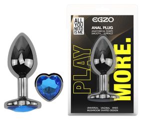 Анальна пробка з кристалом EGZO - Dark Silver Heart Plug Blue size S Sex Aura