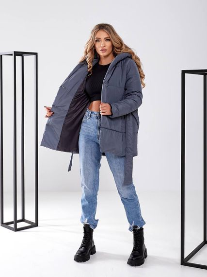 Жіноча зимова куртка з поясом, арт. 505, графіт | Зображення 2