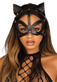Маска кішки з екошкіри Leg Avenue Vegan leather studded cat mask Black