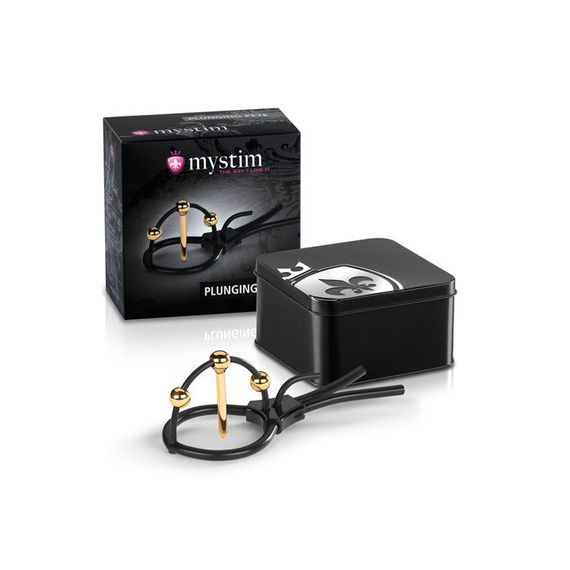 Утяжка для пеніса Mystim Plunging Pete, позолочена, з двома кульками і коротким уретральним зондом | Зображення 1