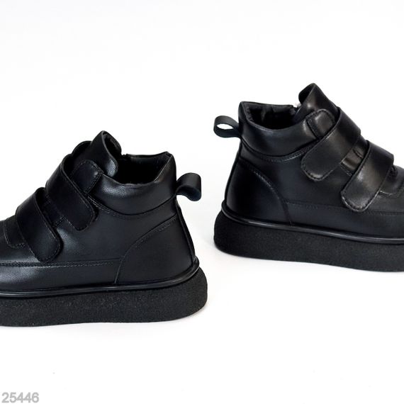 Крутые спортивные зимние черные ботинки натуральная кожа на липучках | Зображення 4