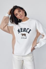 Утепленный свитшот с надписью Merci - молочный цвет, L (есть размеры)