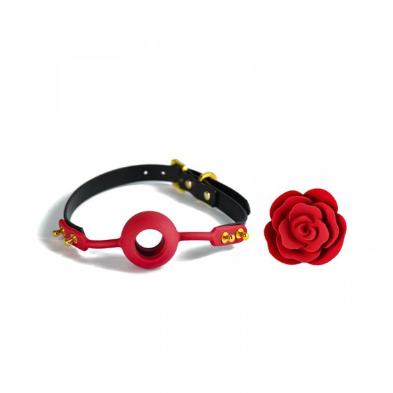 Кляп троянда із силікону та італійської шкіри Rose Ball Gag UPKO Sex Aura | Зображення 2