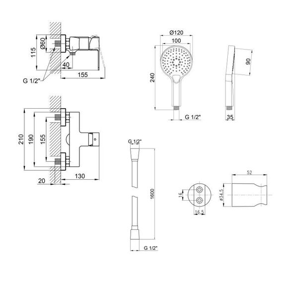 Акційний набір Qtap: Змішувач для душу Lipno QTLIPNO4023101CB +Лейка Rucni QTRUCA120O3KBB+Шланг Hadice QTHADPVCSQ160B+ | Зображення 1