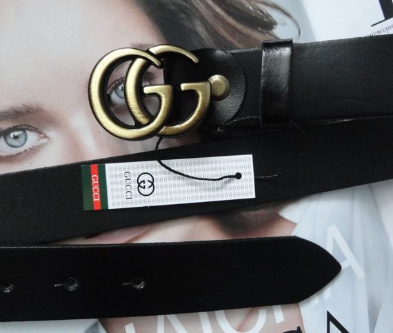 Женский черный кожаный ремень Gucci 3 см пряжка бронза | Зображення 1
