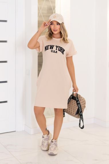 Женское летнее платье-футболка спортивное New York GF7455 цвет бежевый, размер 42/44 | Зображення 1