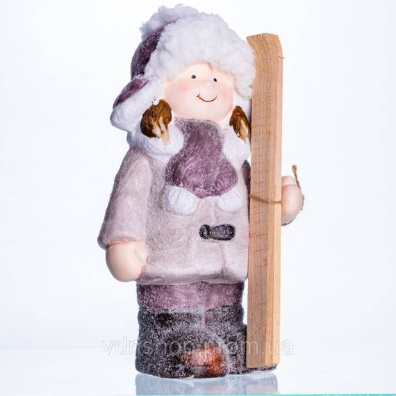 Новогодняя фигурка Девочка с лыжами из фарфора 12×8×23 (см) новогодний декор для дома, квартиры, офиса CR-5-1 | Зображення 1