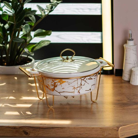 Мармит круглый 1,5 л фарфоровый с подогревом 31*24*18 см HP1038 | Зображення 1