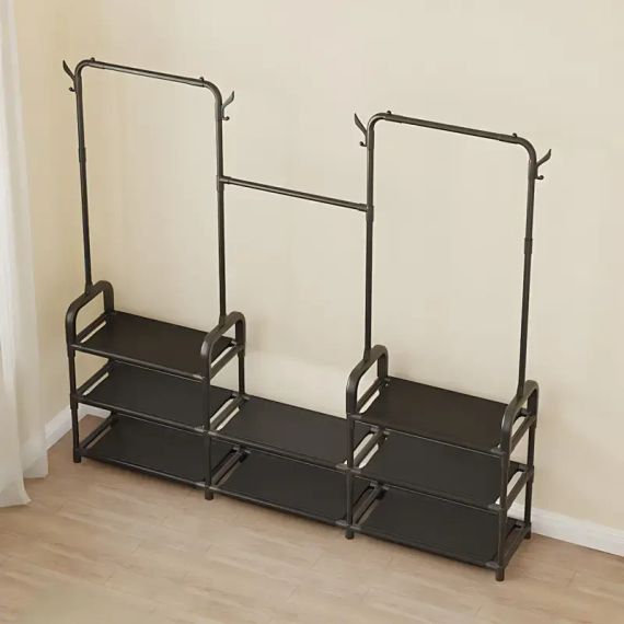 Стійка-вішалка для одягу та взуття Model1BLACK — 164×137×26см, 11полок, 4гачки, підлогова, нержавіюча сталь | Зображення 1