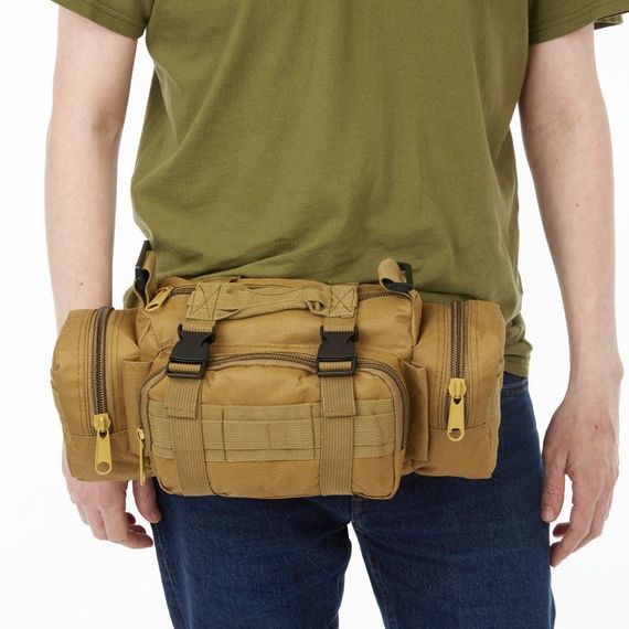Сумка тактическая Tactical, сумка нагрудная с ремнем на плечо 5 литров кордура, на пояс Койот | Зображення 4