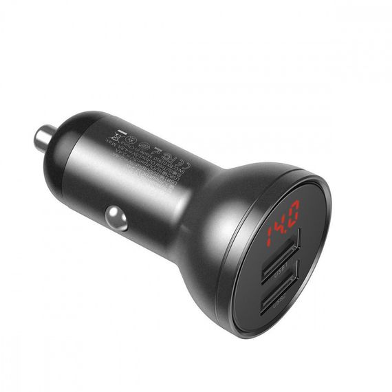 Автомобільна зарядка для телефону Baseus Digital Display Dual USB 4.8A Car Charger 24W, Темно-сірий | Зображення 7