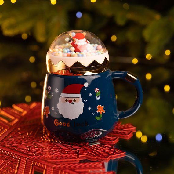 Чашка фарфоровая с крышкой Christmas 400 (мл) Синий Yiwu FM-CS-41B | Зображення 1