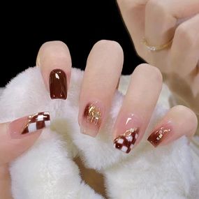 Накладные ногти с клеем R628 Бордовый 24 шт (A9868)