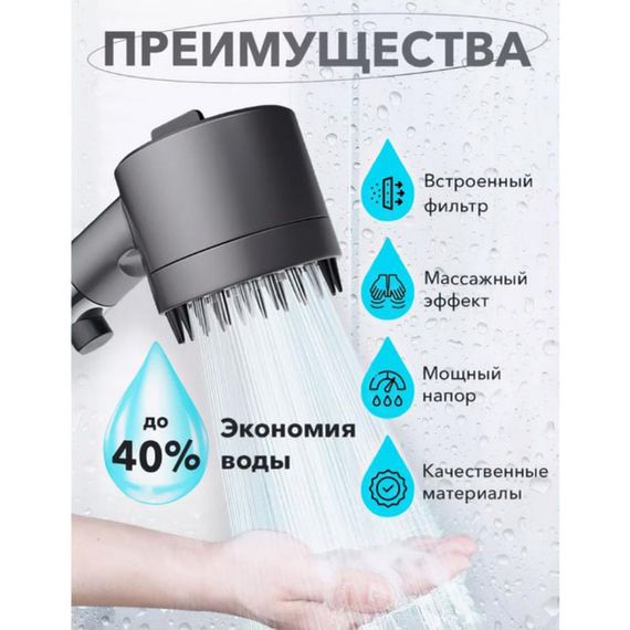 Насадка для душа массажная лейка 4в1 с массажными силиконовыми шипами водосберегающая душевая лейка SC-92 | Зображення 2