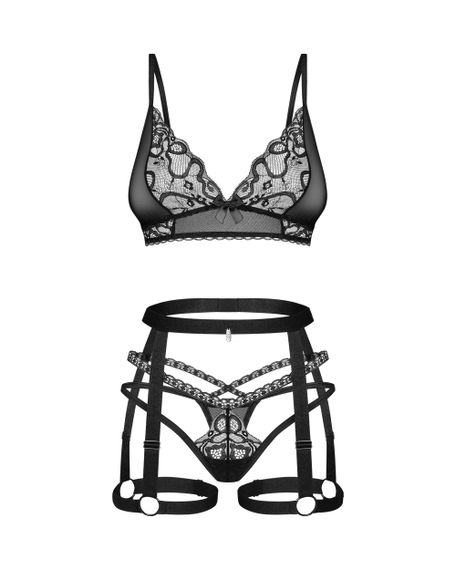Комплект с поясом Obsessive Blomentis garter belt set Черный XS/S | Зображення 3