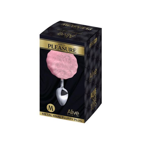 Металлическая анальная пробка Кроличий хвостик Alive Fluffy Plug M Pink, диаметр 3,4 см | Зображення 1